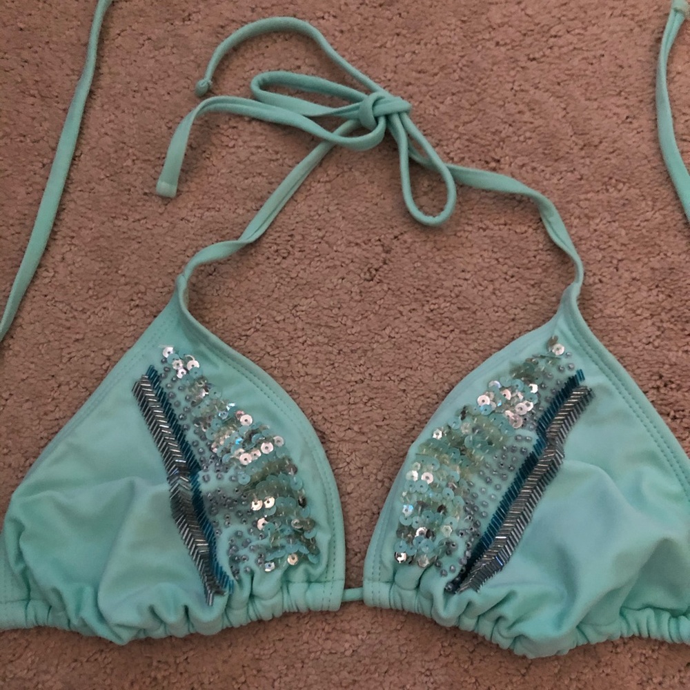 Women’s aqua blue sequin bikini top